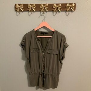 White House Black Market Khaki Button-Up Blouse
